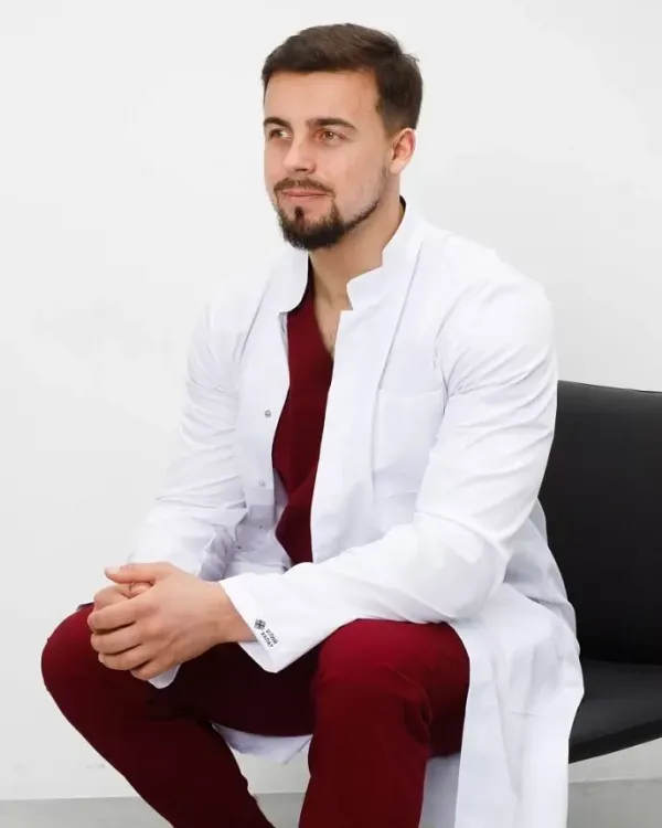 Халат медичний чоловічий Амстердам колір білий-сірий