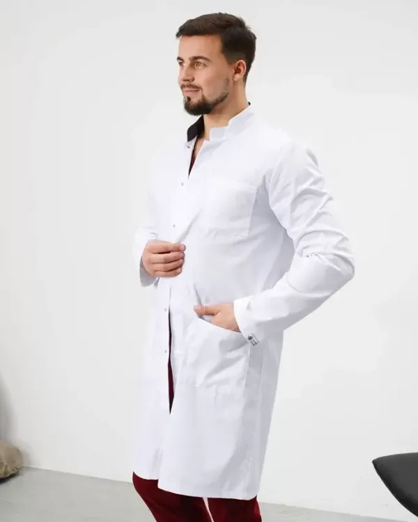 Халат медичний чоловічий Амстердам колір білий-сірий